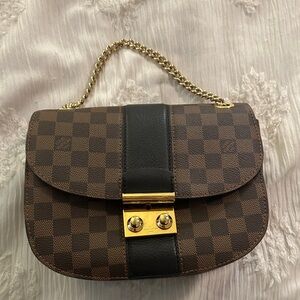 Louis Vuitton Brown Checkered Crossbody Bag with Gold Chain
